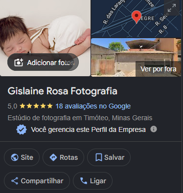 Perfil do Google Meu Negócio de Gislaine Rosa Fotografia